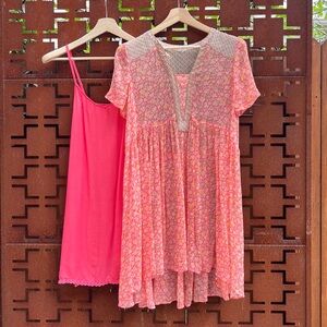 Anthropologie Pink Floral Mini Babydoll Dress